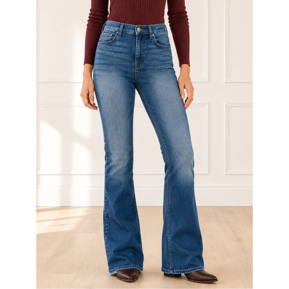 Current Elliott Women's Flare Jeans Size 26 2 High Rise Napier Medium Wash Denim